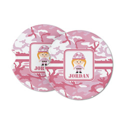 Pink Camo Sandstone Car Coasters - Set of 2 (Personalized)