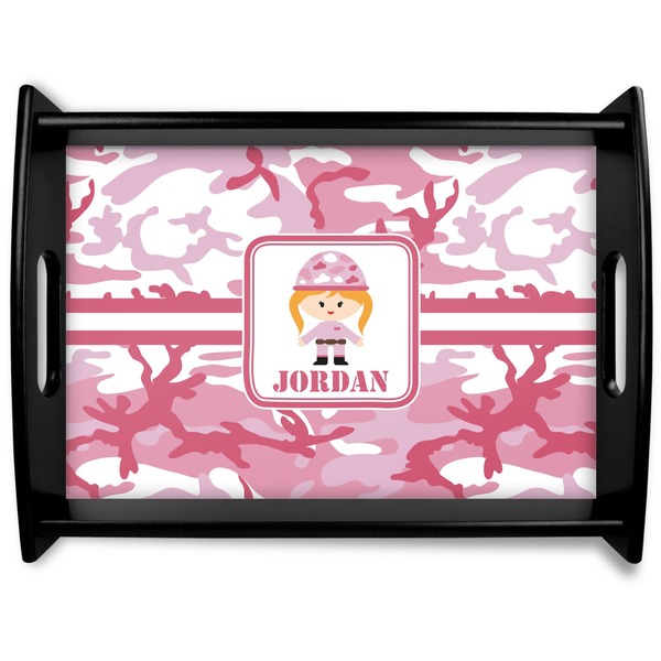 Custom Pink Camo Black Wooden Tray - Large (Personalized)