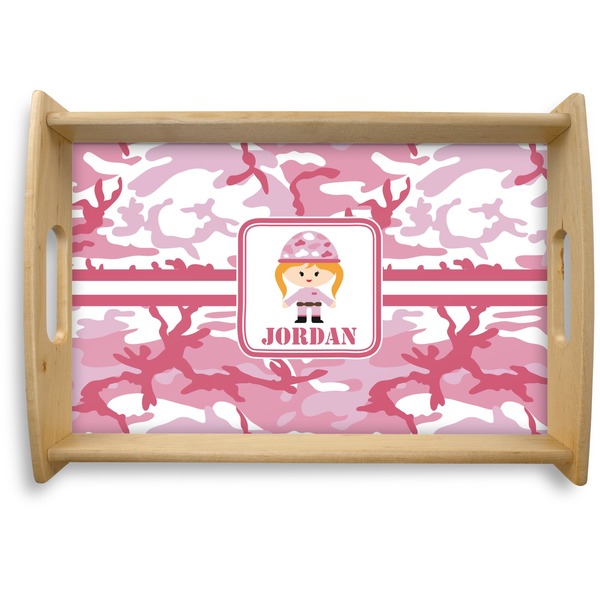 Custom Pink Camo Natural Wooden Tray - Small (Personalized)