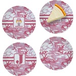 Pink Camo Set of 4 Glass Appetizer / Dessert Plate 8" (Personalized)