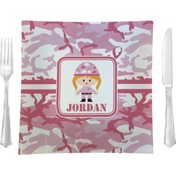 Pink Camo Glass Square Lunch / Dinner Plate 9.5" (Personalized)