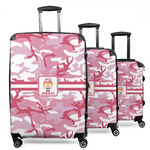 Pink Camo 3 Piece Luggage Set - 20" Carry On, 24" Medium Checked, 28" Large Checked (Personalized)