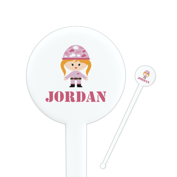 Custom Pink Camo 7" Round Plastic Stir Sticks - White - Double Sided (Personalized)