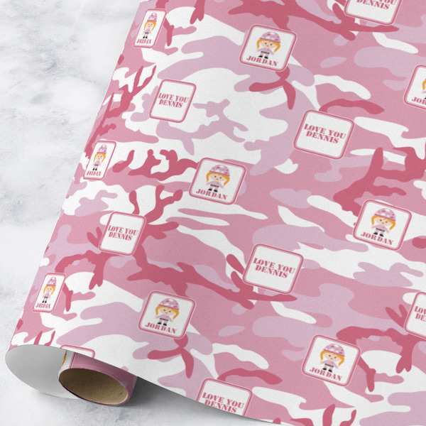 Custom Pink Camo Wrapping Paper Roll - Large - Matte (Personalized)