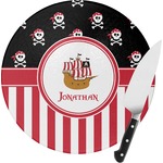 Pirate & Stripes Round Glass Cutting Board - Small (Personalized)