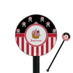 Pirate & Stripes 5.5" Round Plastic Stir Sticks - Black - Double Sided (Personalized)