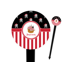 Pirate & Stripes 6" Round Plastic Food Picks - Black - Single Sided (Personalized)