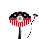 Pirate & Stripes 7" Oval Plastic Stir Sticks - Black - Single Sided (Personalized)