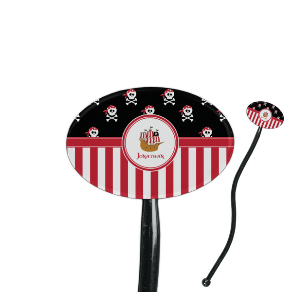 Custom Pirate & Stripes 7" Oval Plastic Stir Sticks - Black - Single Sided (Personalized)