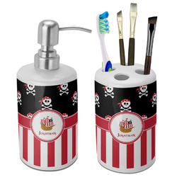 Pirate & Stripes Ceramic Bathroom Accessories Set (Personalized)