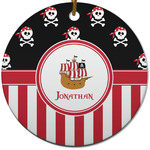 Pirate & Stripes Round Ceramic Ornament w/ Name or Text