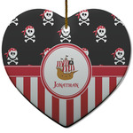 Pirate & Stripes Heart Ceramic Ornament w/ Name or Text