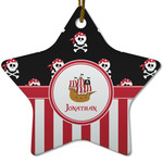 Pirate & Stripes Star Ceramic Ornament w/ Name or Text