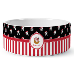 Pirate & Stripes Ceramic Dog Bowl - Large (Personalized)