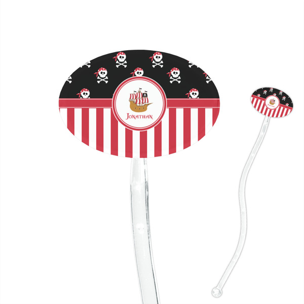 Custom Pirate & Stripes 7" Oval Plastic Stir Sticks - Clear (Personalized)