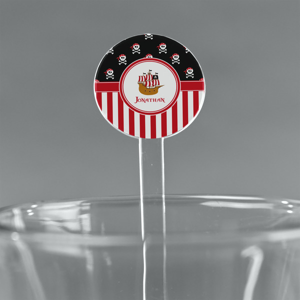 Custom Pirate & Stripes 7" Round Plastic Stir Sticks - Clear (Personalized)