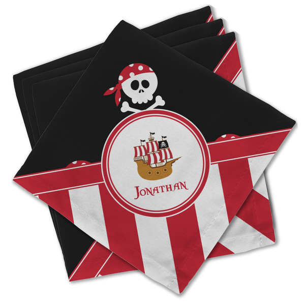 Custom Pirate & Stripes Cloth Cocktail Napkins - Set of 4 w/ Name or Text