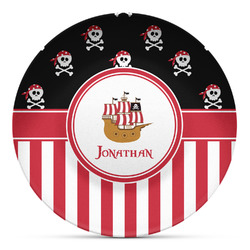 Pirate & Stripes Microwave Safe Plastic Plate - Composite Polymer (Personalized)