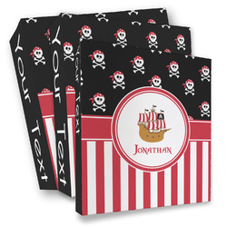 Pirate & Stripes 3 Ring Binder - Full Wrap (Personalized)