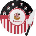 Pirate & Stripes Round Glass Cutting Board (Personalized)