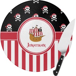 Pirate & Stripes Round Glass Cutting Board - Medium (Personalized)