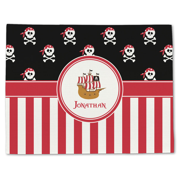 Custom Pirate & Stripes Single-Sided Linen Placemat - Single w/ Name or Text