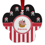 Pirate & Stripes Metal Paw Ornament - Double Sided w/ Name or Text