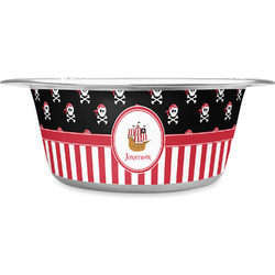 Pirate & Stripes Stainless Steel Dog Bowl - Large (Personalized)