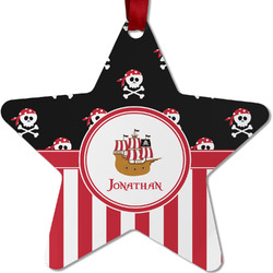 Pirate & Stripes Metal Star Ornament - Double Sided w/ Name or Text