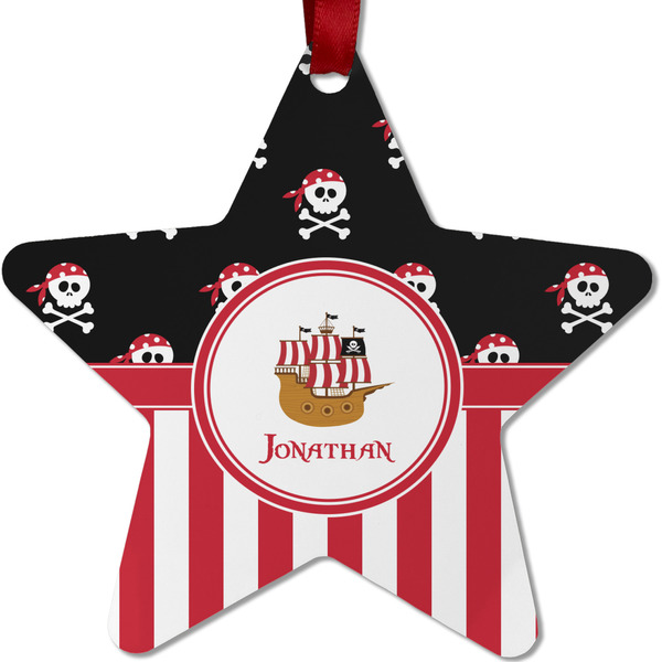 Custom Pirate & Stripes Metal Star Ornament - Double Sided w/ Name or Text