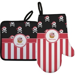Pirate & Stripes Right Oven Mitt & Pot Holder Set w/ Name or Text