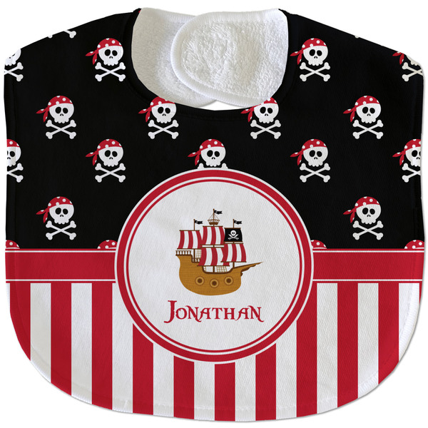 Custom Pirate & Stripes Velour Baby Bib w/ Name or Text