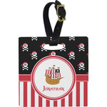 Pirate & Stripes Plastic Luggage Tag - Square w/ Name or Text