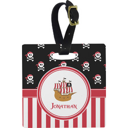Pirate & Stripes Plastic Luggage Tag - Square w/ Name or Text