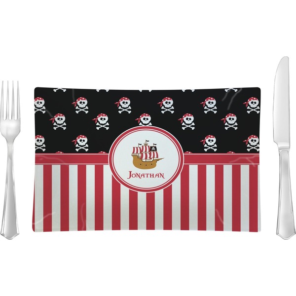Custom Pirate & Stripes Glass Rectangular Lunch / Dinner Plate (Personalized)