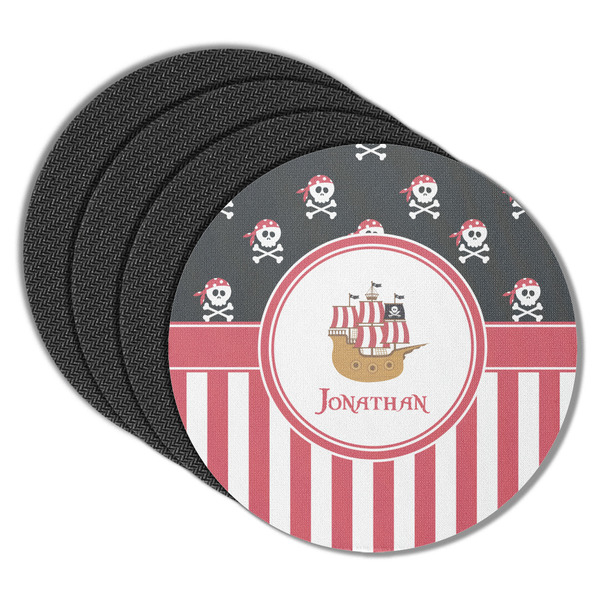 Custom Pirate & Stripes Round Rubber Backed Coasters - Set of 4 (Personalized)