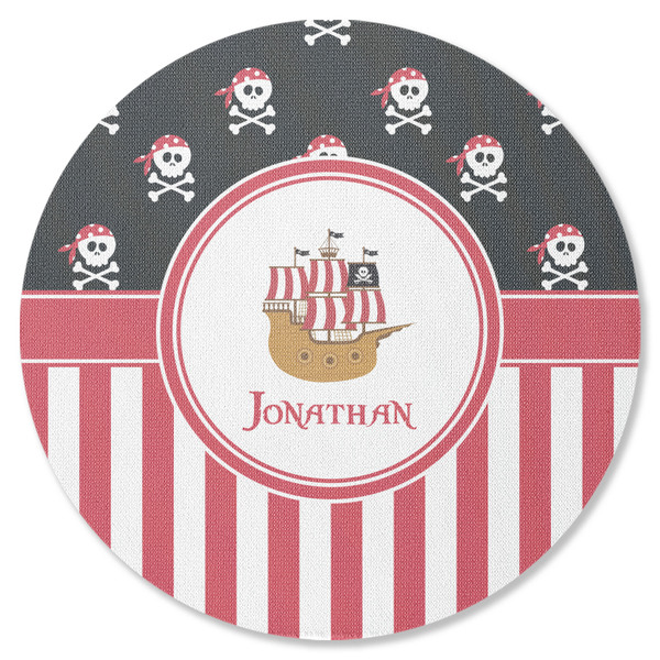 Custom Pirate & Stripes Round Rubber Backed Coaster (Personalized)