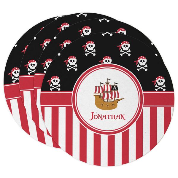 Custom Pirate & Stripes Round Paper Coasters w/ Name or Text