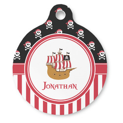 Pirate & Stripes Round Pet ID Tag - Large (Personalized)