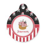 Pirate & Stripes Round Pet ID Tag - Small (Personalized)