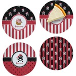 Pirate & Stripes Set of 4 Glass Appetizer / Dessert Plate 8" (Personalized)