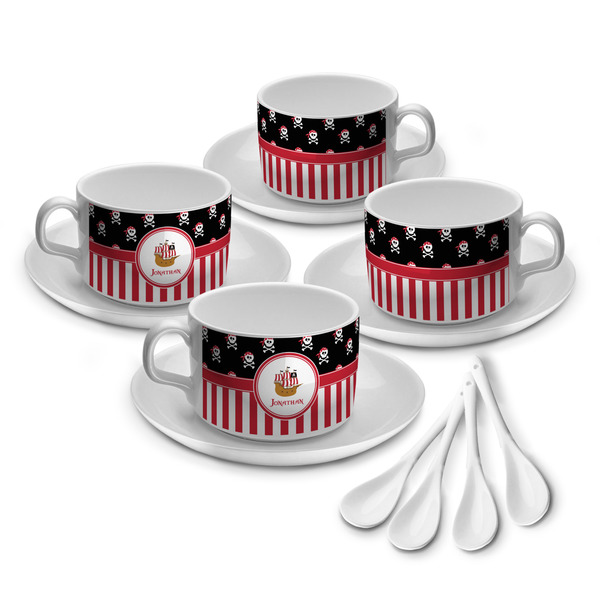 Custom Pirate & Stripes Tea Cup - Set of 4 (Personalized)