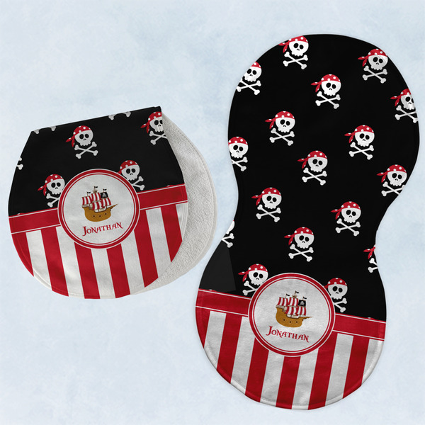 Custom Pirate & Stripes Burp Pads - Velour - Set of 2 w/ Name or Text