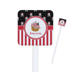 Pirate & Stripes Square Plastic Stir Sticks - Single Sided (Personalized)