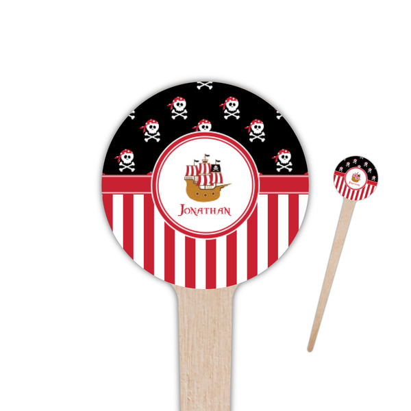 Custom Pirate & Stripes 4" Round Wooden Food Picks - Single Sided (Personalized)