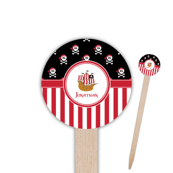 Custom Pirate & Stripes 6" Round Wooden Food Picks - Double Sided (Personalized)