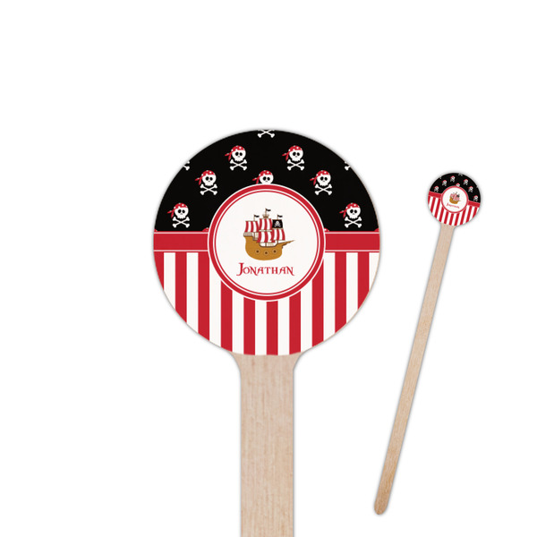 Custom Pirate & Stripes 7.5" Round Wooden Stir Sticks - Single Sided (Personalized)