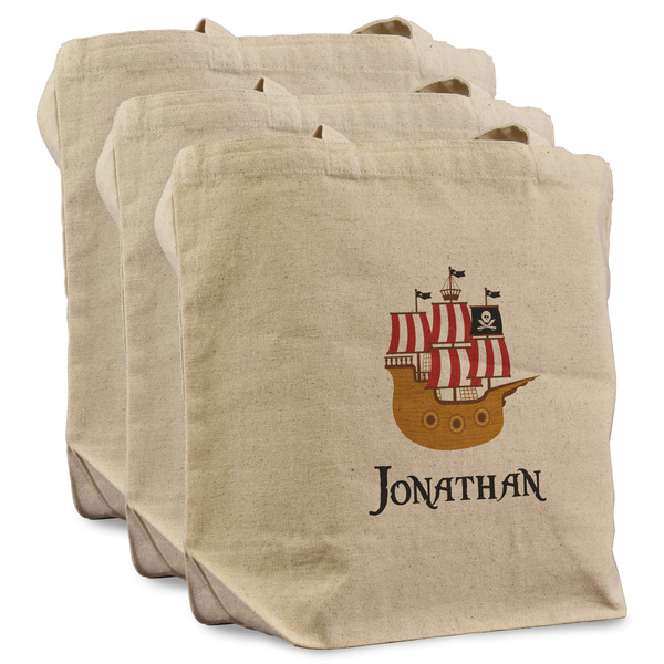 Custom Pirate Reusable Cotton Grocery Bags - Set of 3 (Personalized)