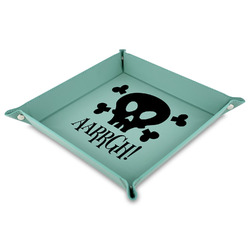 Pirate Faux Leather Dice Tray - 9" x 9"  - Teal (Personalized)