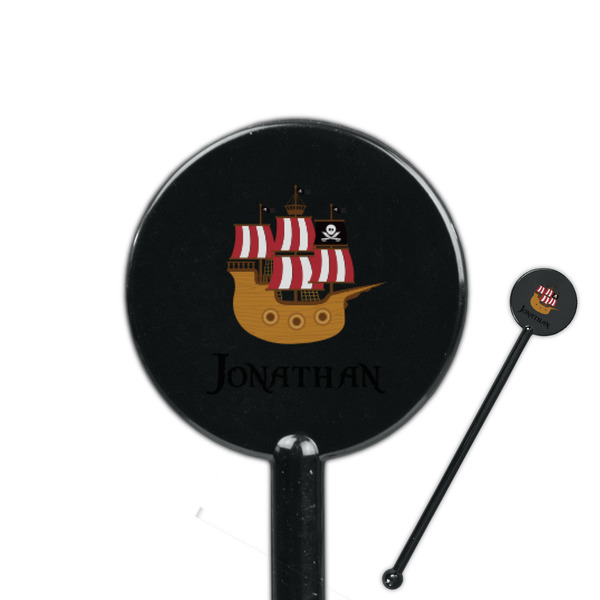 Custom Pirate 5.5" Round Plastic Stir Sticks - Black - Double Sided (Personalized)